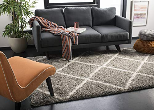 SAFAVIEH Hudson Shag Collection Area Rug - 7' Square, Grey & Ivory, Modern Trellis Design, Non-Shedding & Easy Care, 2-inch Thick Ideal for High Traffic Areas in Living Room, Bedroom (SGH281B)