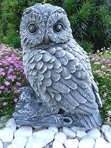 STEINFIGUREN SPICKER Steinfigur Eule auf Stamm 152/1, Gartenfigur Steinguss Tierfigur Basaltgrau