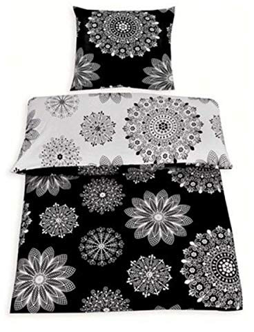 Protex 2tlg Wende Bettwäsche Baumwolle Renforce Schwarz Weiß 135x200 mit Reißverschluss