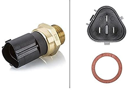 HELLA 6ZT 007 800-111 Interruptor de temperatura, ventilador del radiador - 12V - Número de conexiones: 3 - Conector plano - atornillado - Salida doble/Contacto de cierre