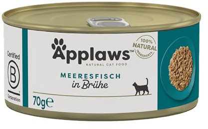 Applaws 100% Natural Wet Cat Food, Ocean Fish In Broth, 70 g Tin (Pack of 24)