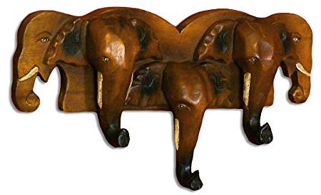 livasia Holzelefanten Garderobe (5Köpfe), Aufhänger BZW. Wandhaken aus Massivholz, Jackenhalter aus Elefantenköpfen