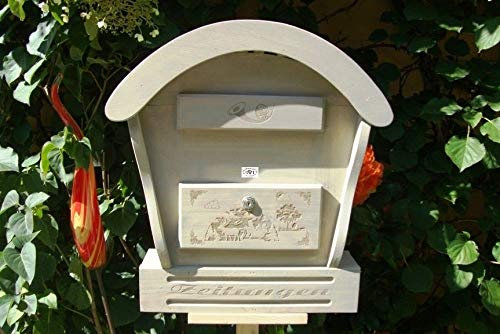 HBK-RD-HELLGRAU Briefkasten mit Holz - Deko aus Holz hellgrau weiss weiß - grau Lasur Briefkästen Holzbriefkästen Postkasten Runddach mit echt Holzschindel ausgefallen mit Holzdach für Garten Garage Einfahrt Holzhäuser Holzhaus außen und innen