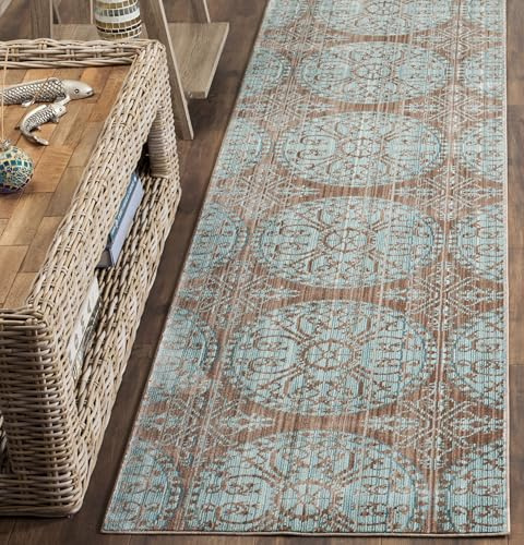 SAFAVIEH Valencia Collection Runner Rug - 2'3 x 8', Brown & Alpine, Boho Chic Distressed Design, Non-Shedding & Easy Care, Ideal for High Traffic Areas in Living Room, Bedroom (VAL214H)