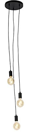 Qazqa - Design Industrie I Vintage I Hängelampe I Pendellampe I Pendelleuchte schwarz 3-flammig - Facil I Wohnzimmer I Schlafzimmer - Stahl Rund - LED geeignet E27