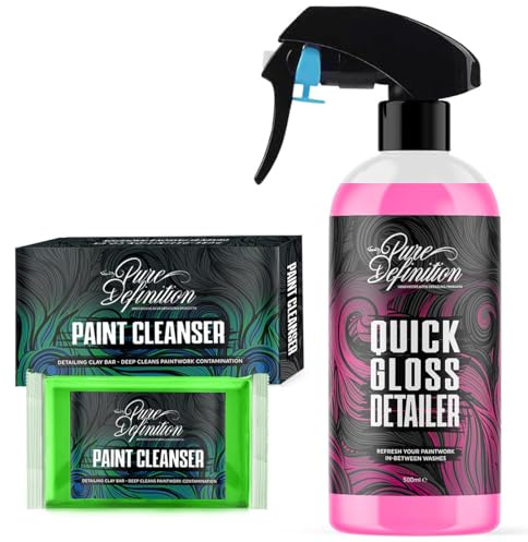 Pure Definition Car Clay Bar Kit, Fine Grade Claybar Block & Detail Lube Spray, Auto Detailing (500ml 100g)