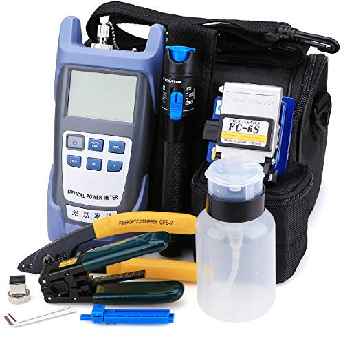 FTTH Fiber Optic Tool Kit 10 in 1 with New Fiber Optical Power Meter and 1KM Visual Fault Locator and Cable Cutter Stripper Tool FC-6S Fiber Cleave Multi-Function Equipment Tool