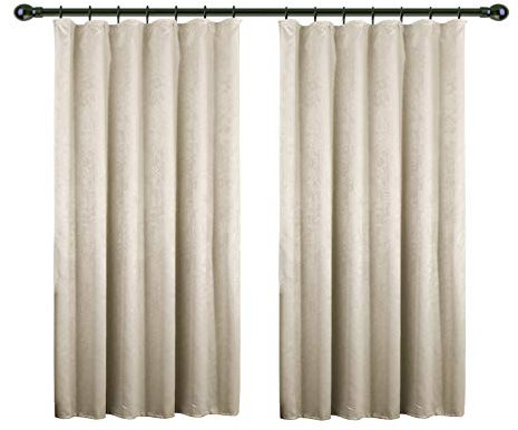 WOLTU 2er Set Gardinen Vorhänge Blickdicht mit Kräuselband, 250g/m² Schwere Verdunklungsvorhänge Thermovorhang Kälteschutz Damast Optik lichtdicht für Wohnzimmer Schlafzimmer, 135x175 cm Creme