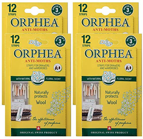 12 Orphea strisce antitarme per cassetti e armadi completamente naturale fragranza floreale da Carasellep, Pack of 48