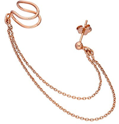 Boucles d'Oreilles Faux Piercing et Chaîne en Argent Plaqué Or Rose