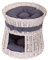 e-wicker24 Runde Katzenhütte, Katzenkorb aus Weide, Korb für die Katze mit Zwei Etagen, Katzenlager mit Kissen und Schleife, Katzenturm (Cremefarben_grau)