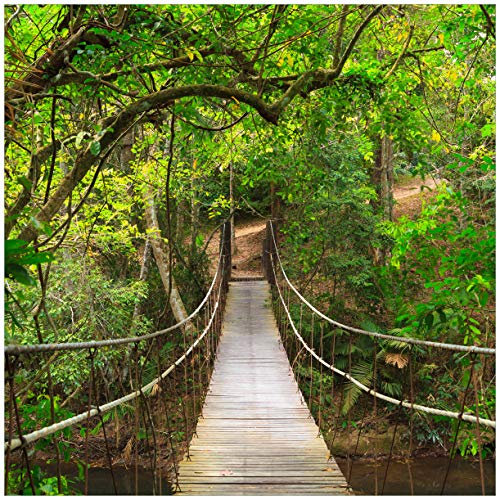 Wallario Glasbild Hängebrücke im Urwald grüner Dschungel - 50 x 50 cm Wandbilder Glas in Premium-Qualität: Brillante Farben, freischwebende Optik