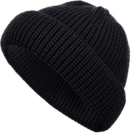modAS Schippermütze Mütze Wollmütze Strickmütze - Wolle Wintermütze aus 100% Schurwolle in Schwarz