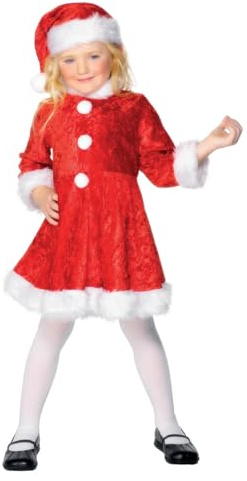 Smiffys Mini Miss Santa Costume, Red with Dress & Hat, Christmas Children's Fancy Dress, Santa Dress Up Costumes