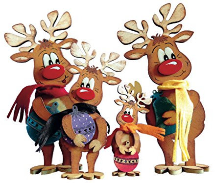 Petra's Bastel-News Bastelset Familie Rentier mit Christbaumkugeln, Holz, 10, 15, 20cm