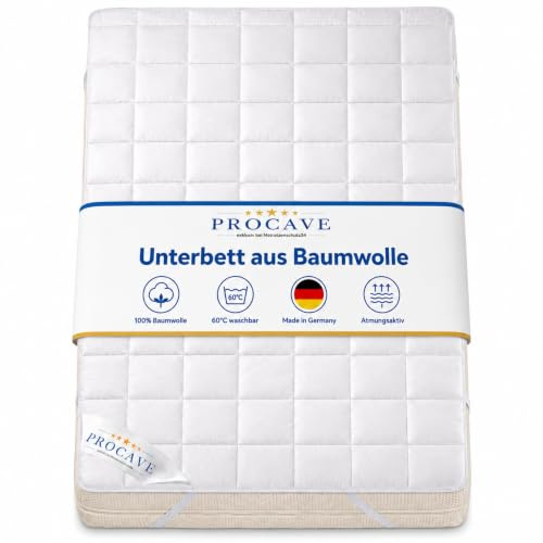 PROCAVE weiches Unterbett aus 100% Baumwolle, atmungsaktiver Matratzen-Schoner, hochwertige Matratzentopper, Matratzen-Auflage 100x210 cm