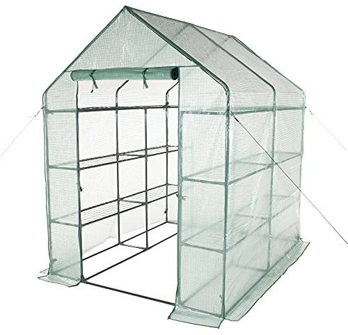 VERDELOOK | Serra da Giardino in Metallo Verniciato, a Casetta con 6 Ripiani e Telo in PE Retinato, 140x140x195 cm, per Protezione Piante di Medie e Grandi Dimensioni, Giardinaggio