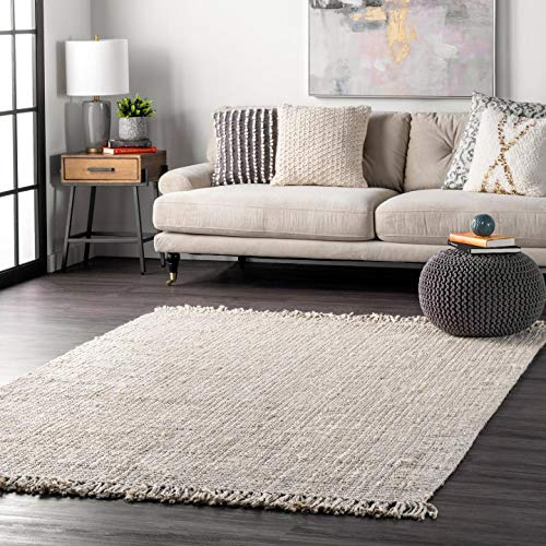 nuLOOM 5x8 Daniela Jute Tassel Hand Woven Area Rug, Off White, Solid Chunky Farmhouse Design, Natural Fiber, For Bedroom, Dining Room, Living Room, Hallway, Office, Entryway