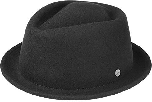 LIERYS Blank Pork Pie Damen/Herren - Filzhut wasserabweisend - Porkpie knautschbar - Hut aus Wollfilz - Wollfilzhut Sommer/Winter schwarz L (58-59 cm)