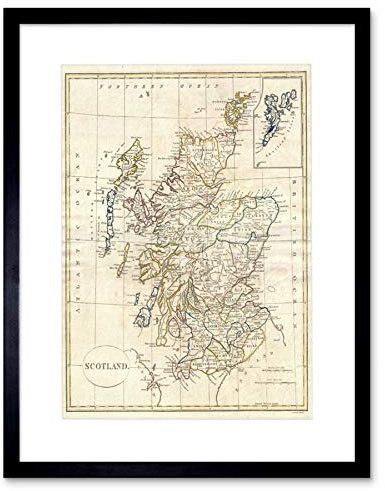 1799 CLEMENT CRUTTWELL MAP SCOTLAND VINTAGE BLACK FRAMED ART PRINT B12X2139