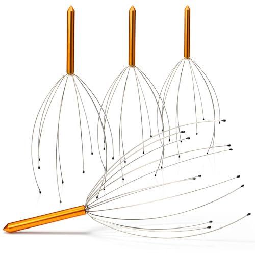 COM-FOUR® 2x Ragno per Massaggio alla Testa con 12 Dita Massaggianti - Dispositivo per Massaggio Rilassante - Grattatesta per Rilassarsi - Digitopressione (4 pezzi - color bronzo)