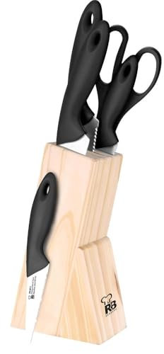 Renberg 6-teiliges Messerset: Messerblock mit Chefmesser Brotmesser Schälmesser Universalmesser und Schere RB-8812