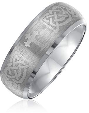 Personalisierte Unisex Paare Irische Wikinger Keltische Unendlichkeit Geätzte Irische Keltische Knoten Maltase Kreuz Eheringe Titanium Breit Für Männer Frauen Matte Silber Ton 8 Mm Personalisierbar