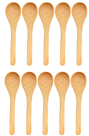 BambooMN Bamboo Spoons - Round Head Small Solid Bamboo Spice/Salt/Sugar Spoons, Carbonized Brown 3.5 - 10pcs