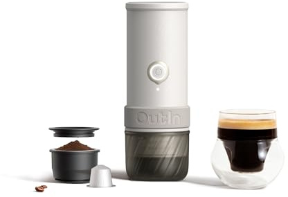 OutIn Mino Tragbare Elektrische Espressomaschine, Sandstone White | USB-C-Selbstheizung im Taschenformat, für Reisen, Camping und Höhenlagen