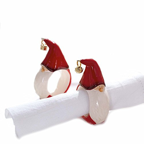 4 x Serviettenringe WICHTEL Serviettenhalter rot Dolomit Weihnachten Deko Weihnachtsdeko