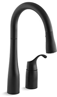 KOHLER 649-BL Simplice Pull Down Kitchen Faucet, 2-Spray Faucet, Kitchen Sink Faucet with Pull Down Sprayer, Matte Black