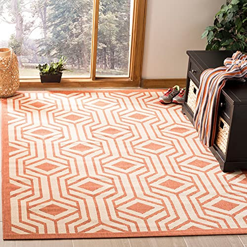 SAFAVIEH Washable Rug Outdoor Courtyard Collection - 8' x 11', Beige & Terracotta, Non-Shedding & Easy Cleaning, Ideal for Patio, Backyard, Mudroom (CY6113-231)