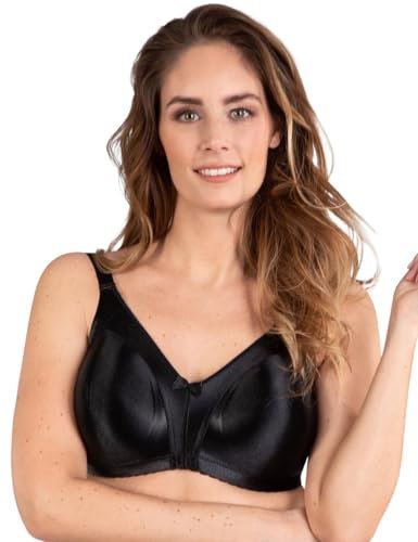 Naturana® Minimizer Bra - Wireless [Cup B-G] | Maximum Support with Cut Design & Wide Straps | Elegant Minimizer Bra for a Visually Smaller Cup Size 46 Black B