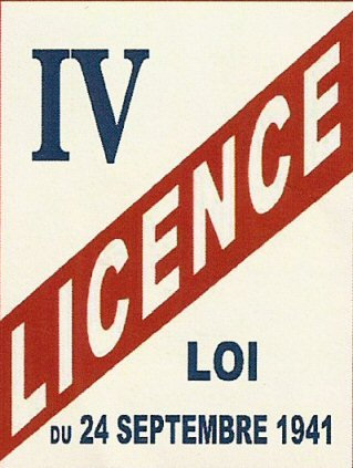 Plaque Metal 20X15cm Licence IV Loi 24 Septembre 1941