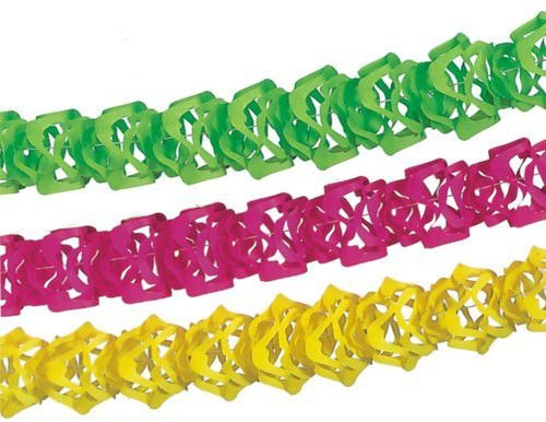 3X PAPSTAR Girlande Neon, schwer entflammbar, je 4m, ø 12cm. Farbe Gelb, Rosa (Pink) & Grün