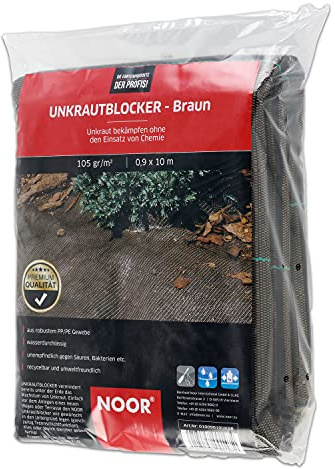 NOOR Unkrautblocker 105 gr/m² 0,9 x 10 m - Unkrautvlies braun | Gartenfolie für Hochbeet & Gewächshaus – wasserdurchlässiges Unkrautvlies für Wege, Terrassen und Beete, chemiefrei