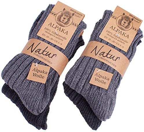 BRUBAKER 4 Paar Alpaka Socken Grautöne aus Alpakawolle 35-38