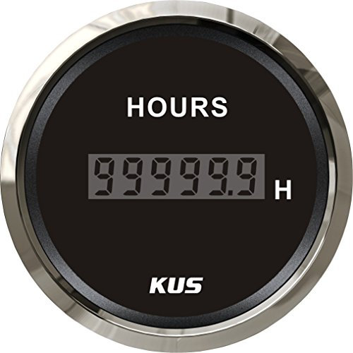 KUS - digitaler Stundenzähler, schwarzes Display mit Edelstahl-Lünette für Auto Wagen Caravan Wohnmobil Boot Yacht