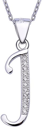 VIKI LYNN Initial Anhänger J 925 Sterling Silber Buchstabe Halskette mit Zirkonia Personalisierte Geschenke für Frauen Damen Mädchen