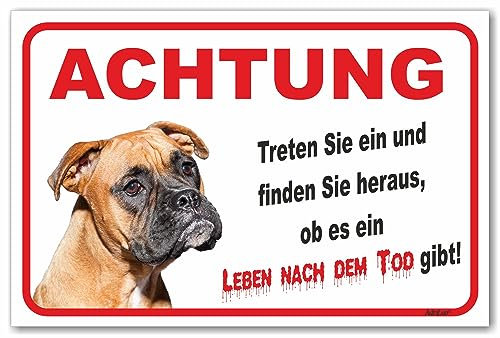 AdriLeo Schild - Vorsicht Boxer - Leben nach dem Tod - (20x30cm) / Achtung Familienhund Wachhund deutscher Hund robust langlebig UV-beständig wetterfestes Warnschild