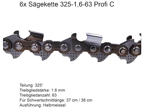 6 Stück Profi C Sägekette 325 1.6 mm 63 TG Ersatzkette