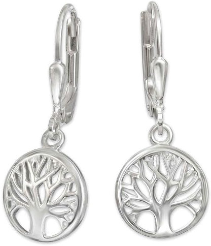 CLEVER SCHMUCK Silberne Damen Ohrhänger 27 mm Lebensbaum rund schlicht Ø 13 mm glänzend STERLING SILBER 925