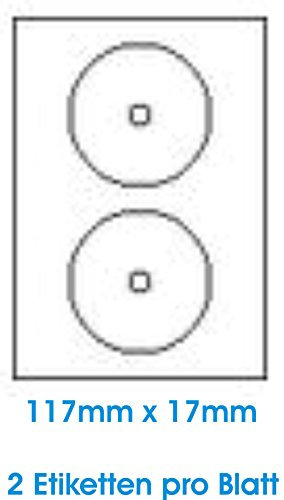 200 Stk. Selbstklebende WEIßE Etiketten permanent klebend Adressetiketten Etikettenformat CD DVD Labels Rund Ø 117.0x17.0mm, 100 Blatt DIN A4, 70g/qm, geeignet für Inkjetdrucker-, Laserdrucker und Kopierer.