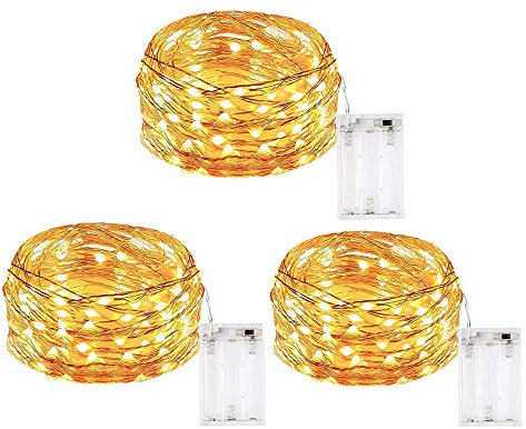 BOLWEO Battery Powered Fairy String Lights,Christmas Indoor Outdoor Decoration Lights,10ft/3M 30 LEDs, 3 Packs Warm White Copper Wire Lights for Home Christmas Tree Wreath Decoration