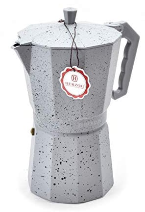 Herzog® Premium Espressokocher Kaffeekocher Mokkakocher 6-12 Tassen (6 Tassen, Grau)