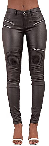 Crazy Lover Damen Kunstleder Leder Look Hosen Damen Biker Stretch Coated (40, Schwarz)