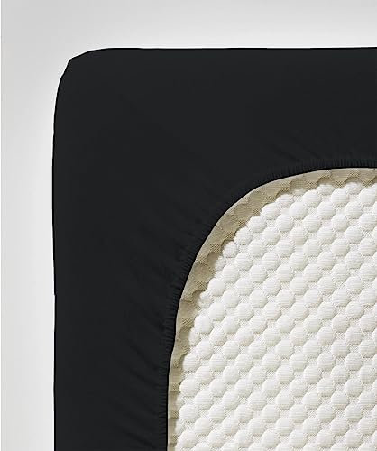 fleuresse Comfort Spannbettlaken (96 % Baumwolle, 4 % Elasthan), mit Rumdumgummizug, Ökotex Standard 100, für Matratzen bis 26 cm Höhe, 180 - 200 x 200 - 220 cm, Schwarz