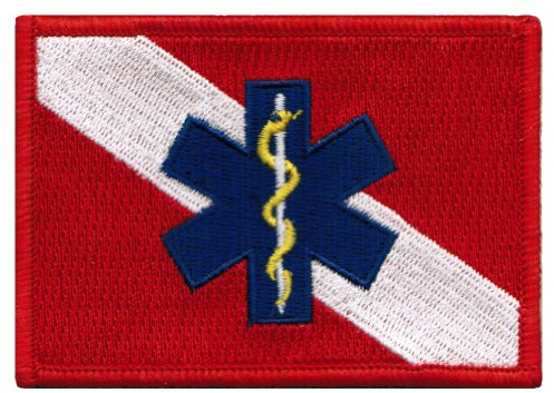 Aufnäher mit Rettungstaucher-Flagge, bestickt, EMT, EMS Star of Life Scuba Diving zum Aufbügeln