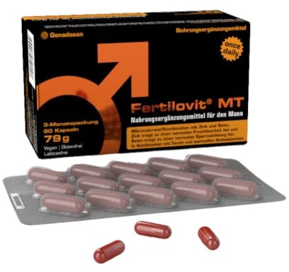 Fertilovit® MT | männliche Fruchtbarkeit & Spermienbildung | ideal bei Stress, für Raucher, ungesunder Ernährung | Antioxidantien, Zink, Selen, Taurin und mehr | 90 Kapseln für 3 Monate
