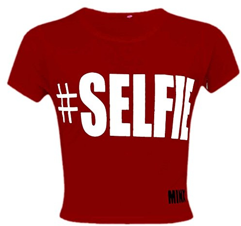 A2Z 4 Kids Girls #Selfie Crop Top Active Short Sleeves T Shirts Lightweight - #Selfie Crop Top Red 11-12